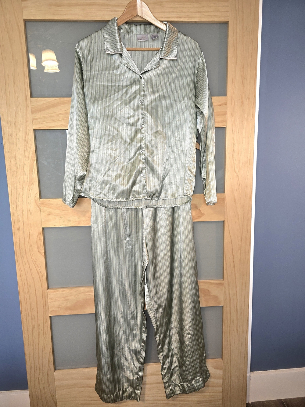 Silky Striped Two-Piece Pajama Set - Sage Green